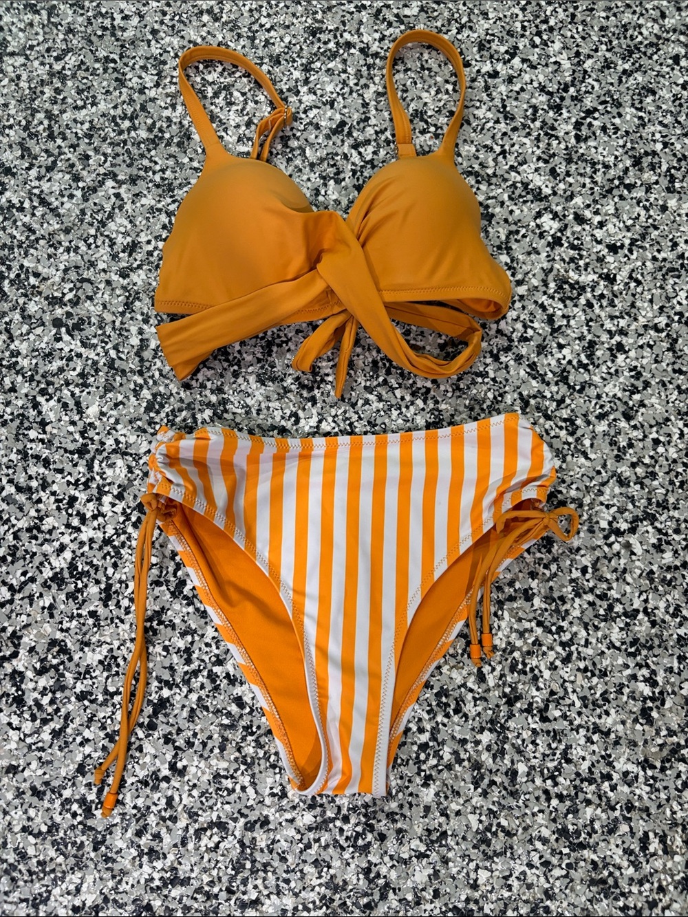 Cupshe Orange Tie-Front Bikini with White Stripe Bottoms